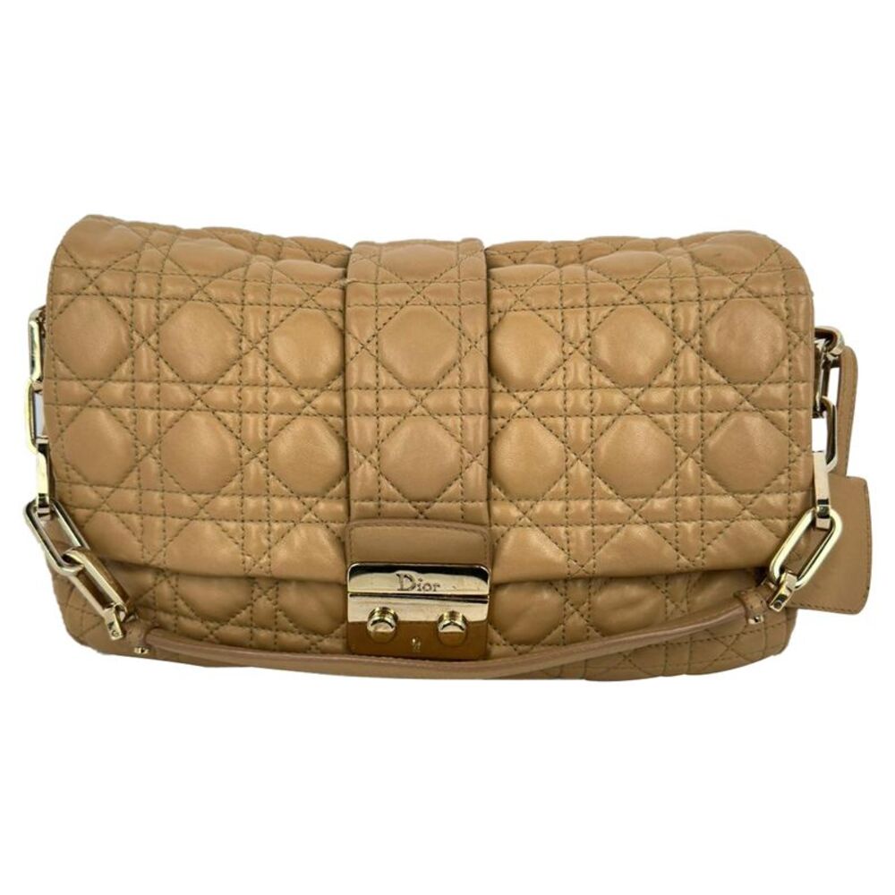 Dior Cannage Quilted New Lock Flap Bag in Beige Lambskin Leather